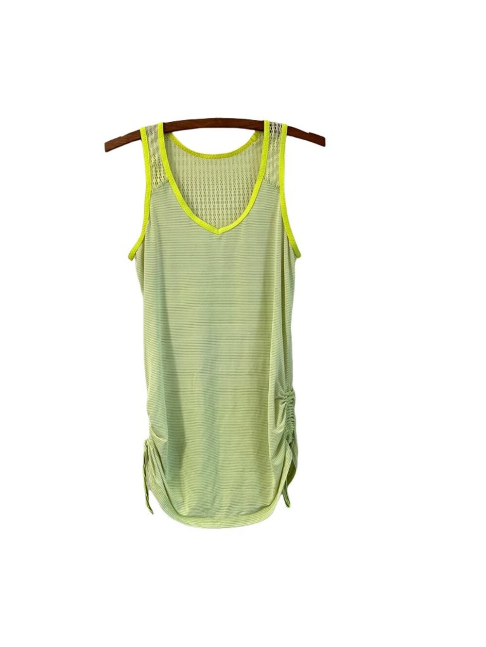 Lululemon Womens Neon Green Striped Drawstring Sides Mesh Back Tank 8